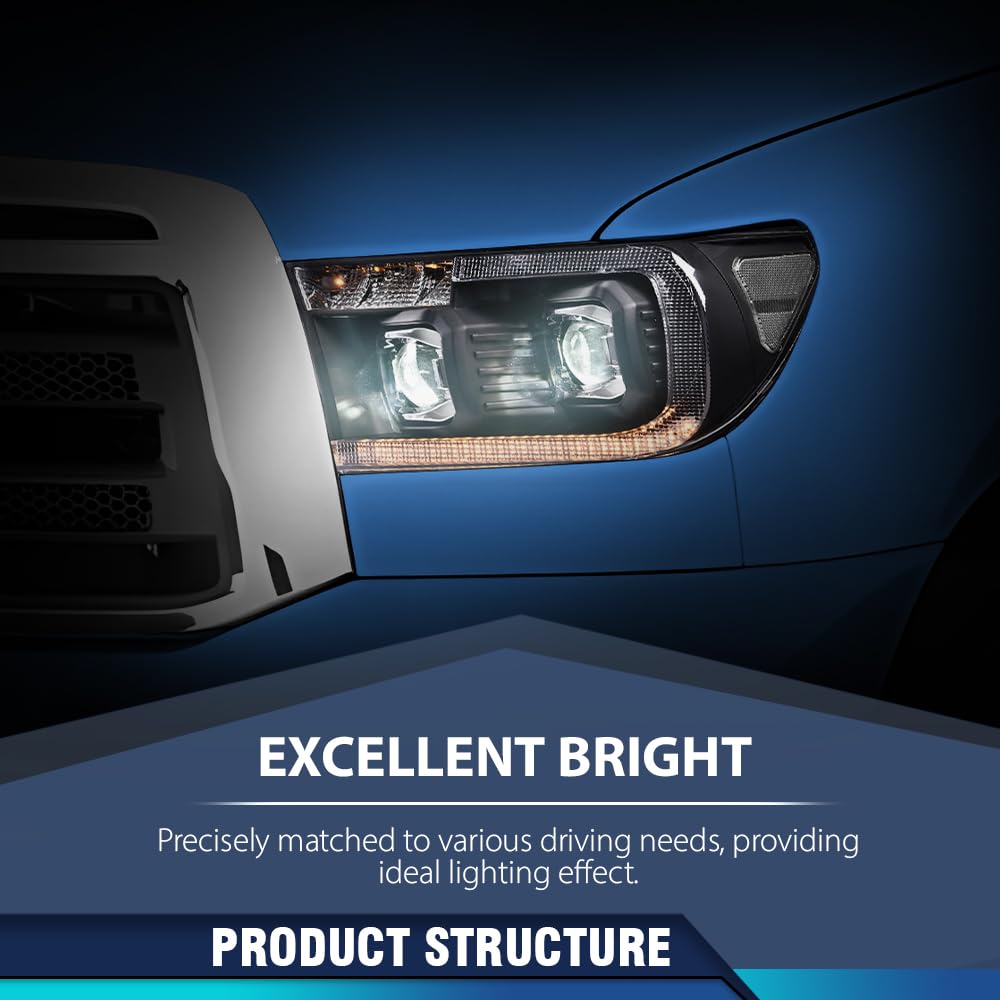 PIT66 Dual Convex LED Projector Headlights Assembly Fit 07-13 Toyota Tundra