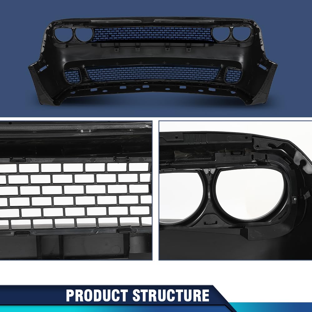 PIT66 Front Bumper Cover&Grille&Lip Set Fit Challenger Hellcat 2015-2023