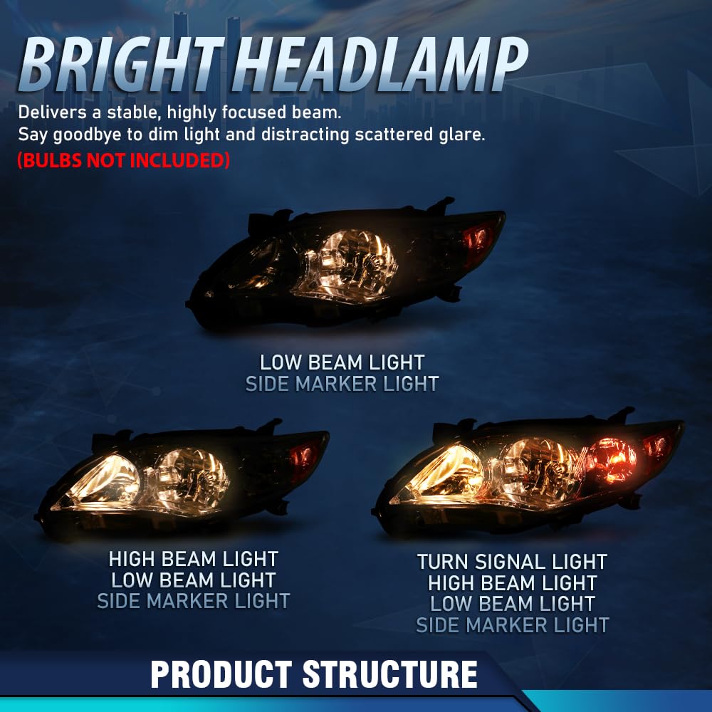 PIT66 Left Headlight Assembly Compatible with Toyota Corolla 2011-2013