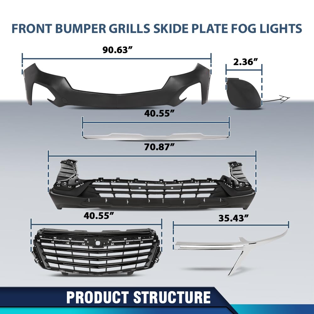 PIT66 Front Bumper Cover Grille Set Fit Chevy Equinox 2022-2023
