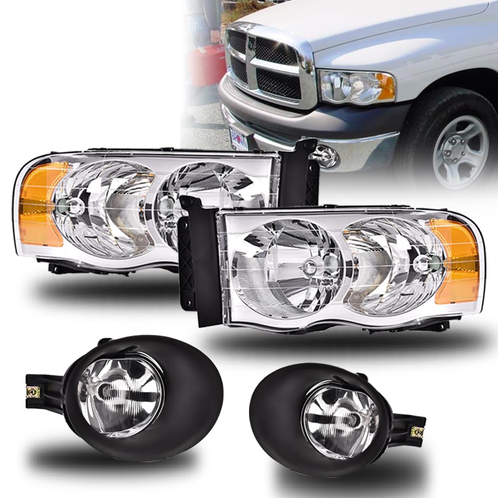 PIT66 Headlights Assembly & Fog Lights Fit 2002-2005 Dodge Ram