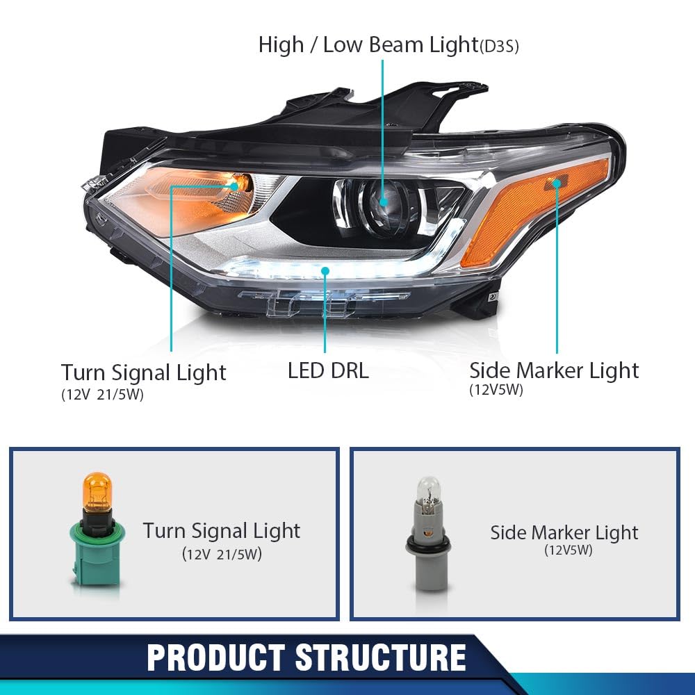 PIT66 HID/Xenon Headlight Assembly w/LED DRL & Side Marker Light w/o D3S HID Bulb Compatible with Chevy Traverse 2018-2021 84721414, GM2502487 Left Driver