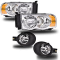 PIT66 Headlights Assembly & Fog Lights Fit 2002-2005 Dodge Ram
