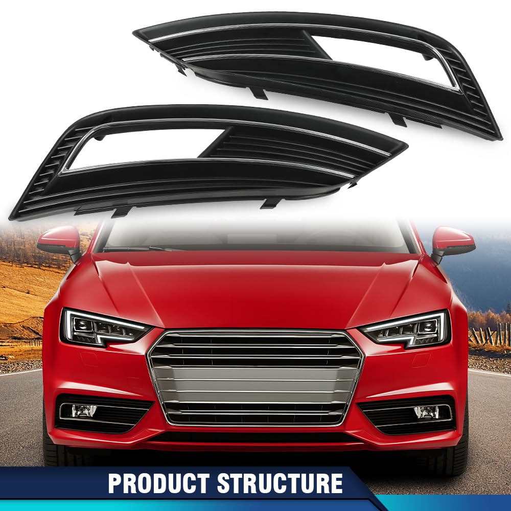 PIT66 Fog Light Grille Cover Driver and Passenger Side Compatible with 2013-2016 Audi A4 Quattro 2.0L 8K0807681K 8K0807682K