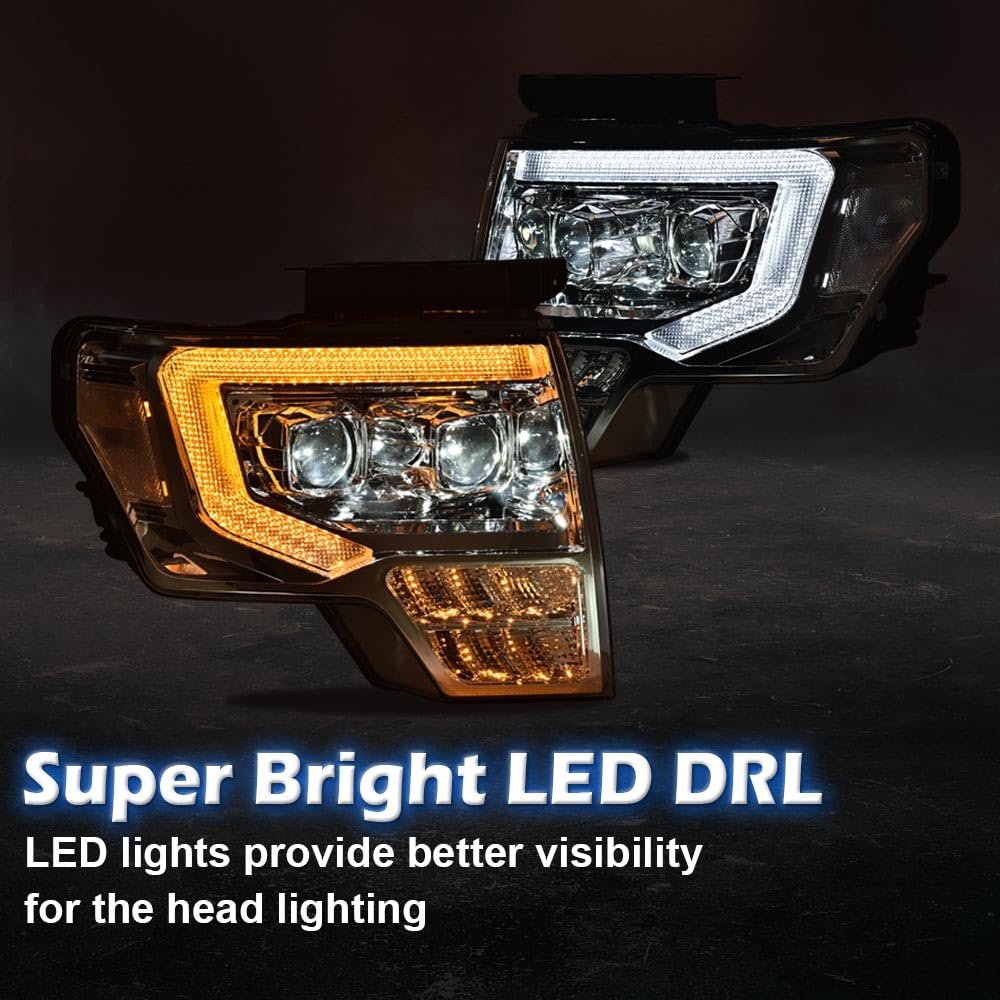 PIT66 Dual Convex LED Projector Headlights Assembly Fit 2009-2014 Ford F150