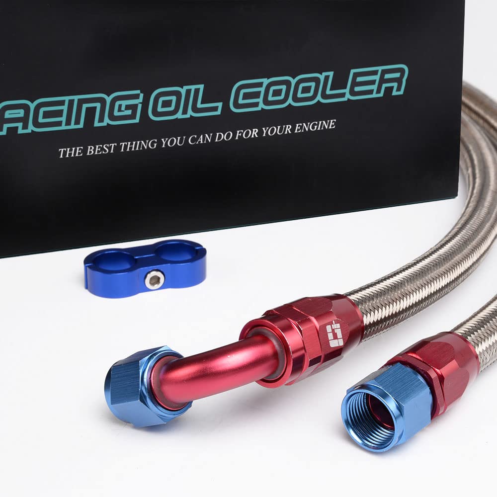 PIT66 25 Row AN10-10AN Universal Aluminum Engine Transmission Oil Cooler Kit+ Oil Filter Relocation Kit Silver B Set