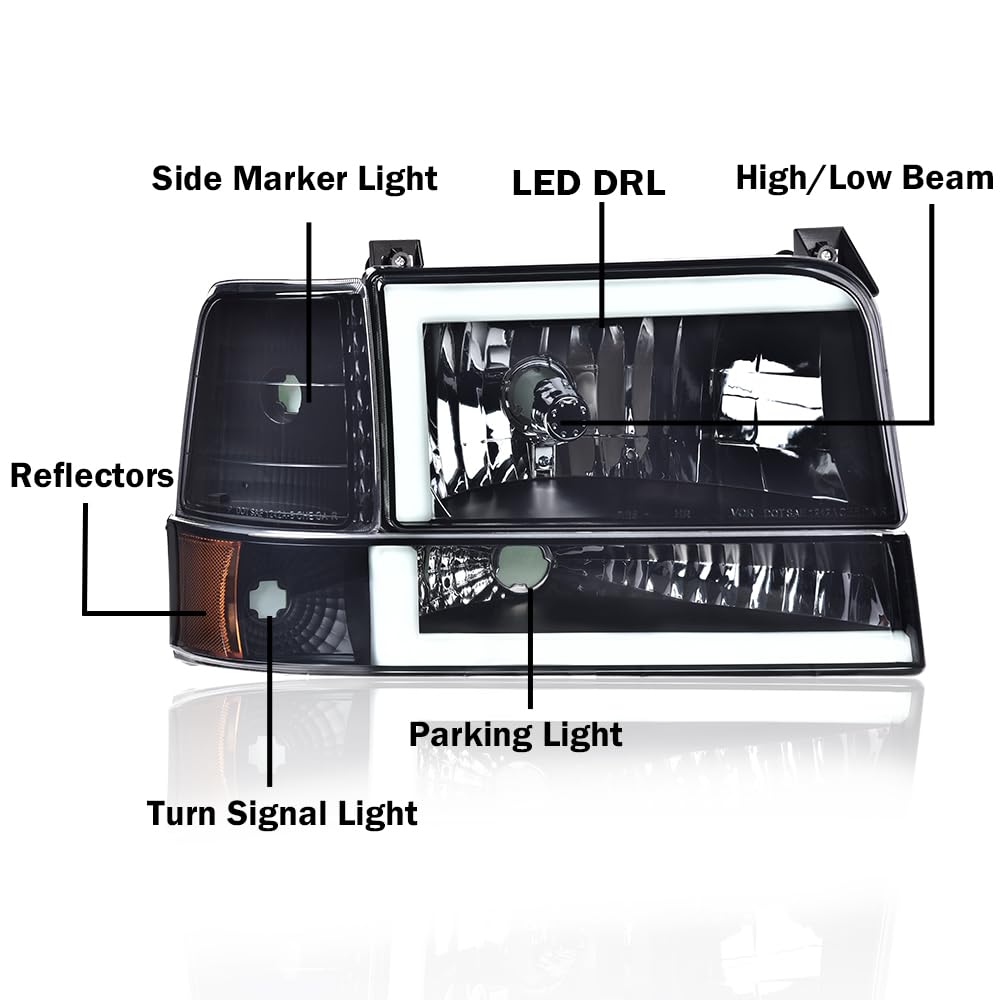 PIT66 LED Headlights Assembly Fit 1992-1996 Ford F150 Bronco