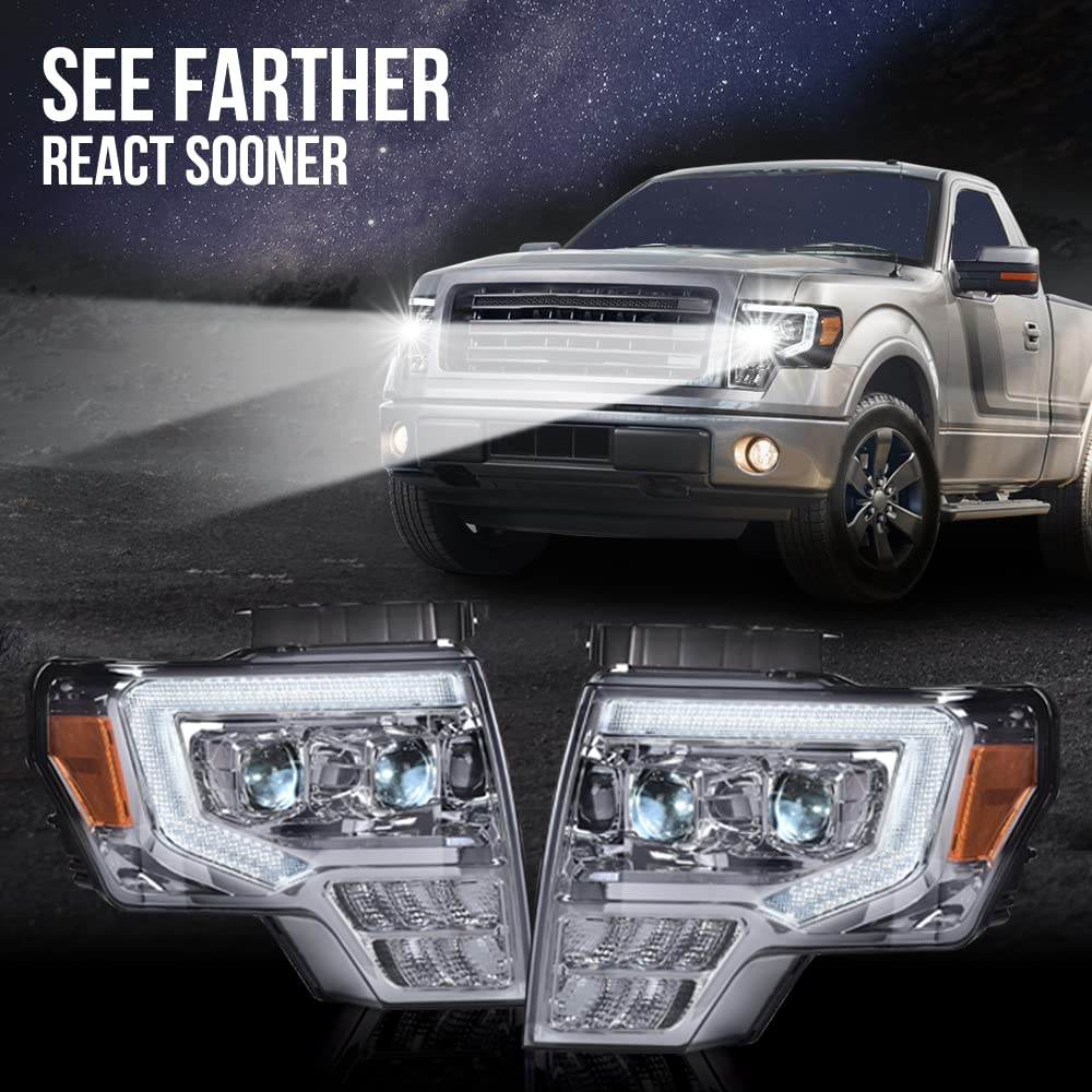 PIT66 Dual Convex LED Projector Headlights Assembly Fit 2009-2014 Ford F150