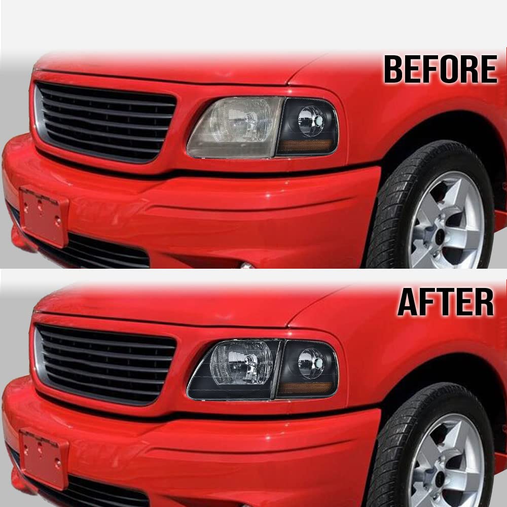 PIT66 Headlight Lens Cover, Compatible with 1997-2004 Ford F150 Expedition Smoky