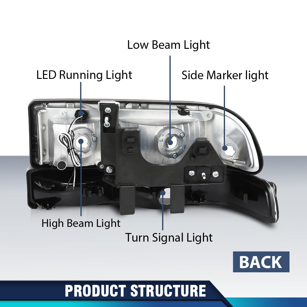 PIT66 Front LED Headlights Assembly Fit 98-04 Chevy S10, 98-05 Chevy Blazer