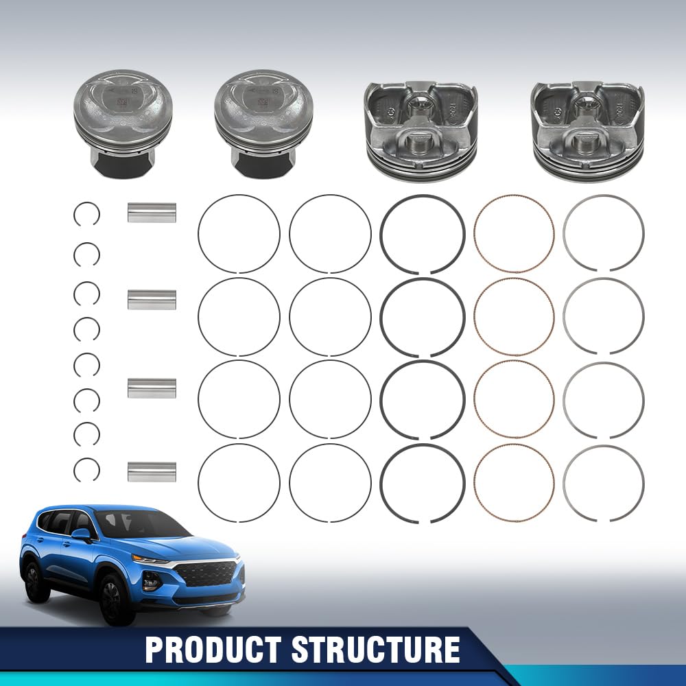 PIT66 0.50MM Engine Piston & Rings Set Compatible with Kia Optima, Sorento/Hyundai Sonata 2011-2013 2359CC L4 DOHC, Fit Hyundai Kia 2011-2019 for G4KJ 2.4L Engine 23040-2G500, 23410-2G500
