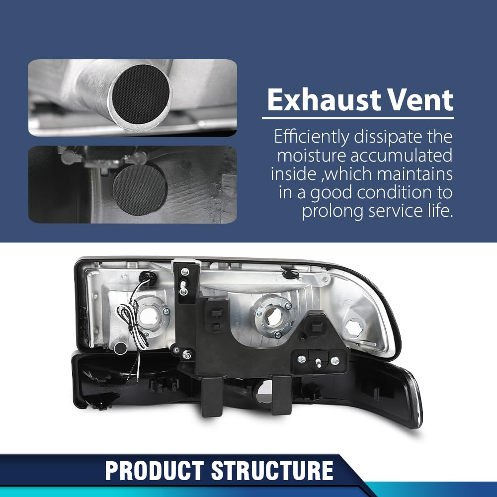 PIT66 Front LED Headlights Assembly Fit 98-04 Chevy S10, 98-05 Chevy Blazer