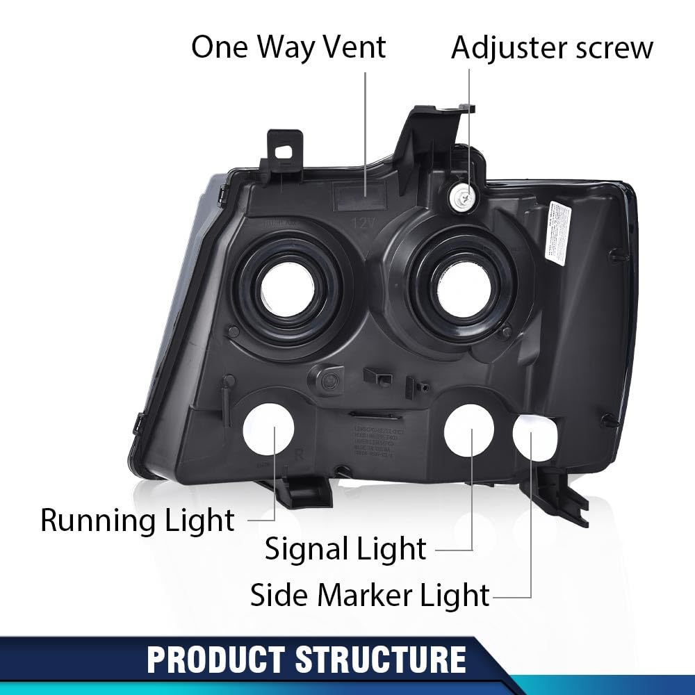 PIT66 Headlight Assembly Compatible with 2007-2014 Chevy Tahoe Suburban/07-13 Chevy Avalanche Corner Halogen Headlamps Smoke Lens Black Housing Amber Reflector