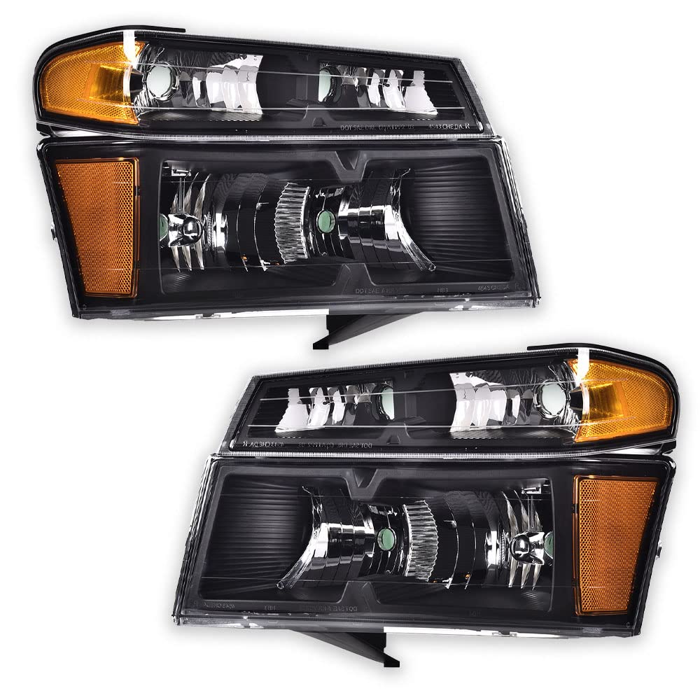 PIT66 Headlight Assembly Compatible with 2004-2012 Chevy Colorado / 04-12 GMC Canyon / 2006-2008 Isuzu i-Series Clear Lens Black Housing Amber Reflector Halogen Headlamp