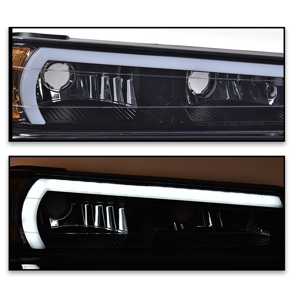 PIT66 LED Headlights Assembly Front Headlamp Compatible with GMC Canyon/Chevy Colorado 2004-2012 20766569,20766570 Smoky lens Black Housing Amber Reflector