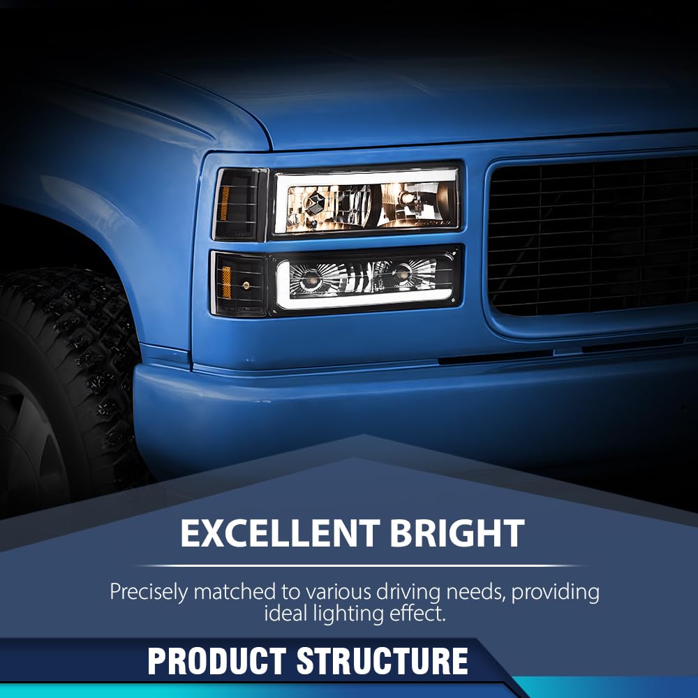 PIT66 LED DRL Headlight Assembly Fit 1994-1998 Chevy C10 C/K 1500 2500 3500