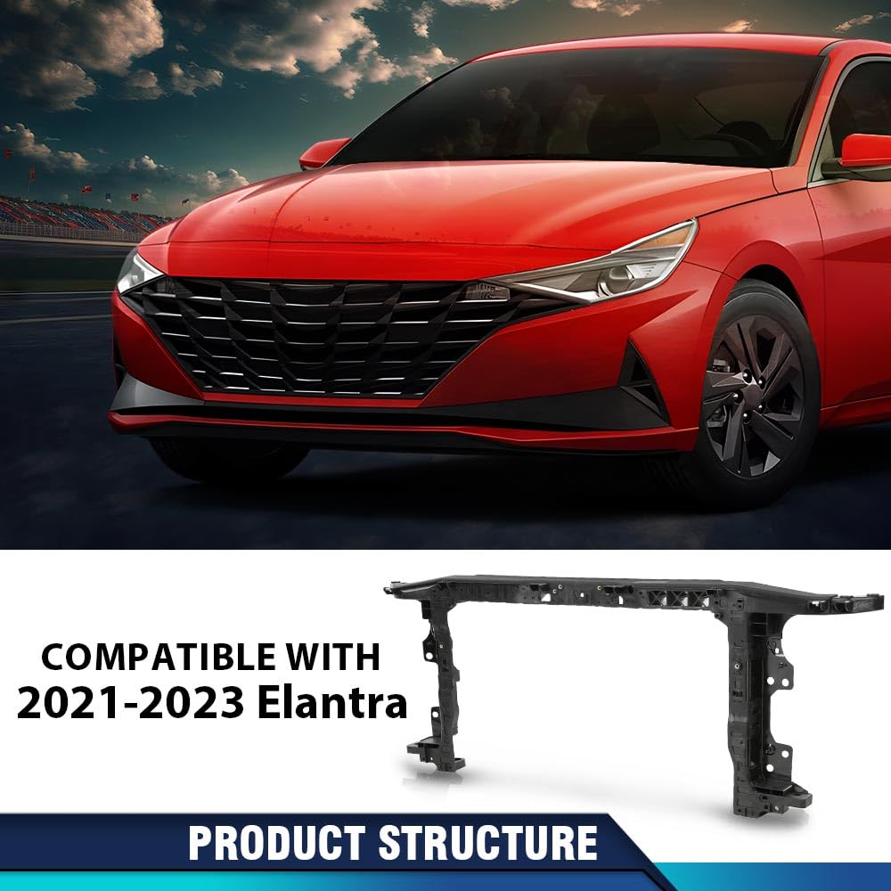PIT66 Front Radiator Support Assembly Compatible with Hyundai Elantra 2021 2022 2023 HY1225222, 64101AB000 Black