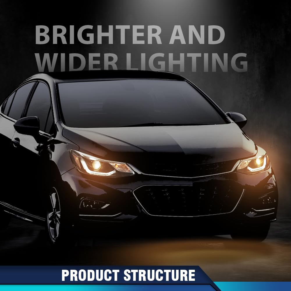 PIT66 LED DRL Headlight AssemblyAssembly Headlamps Left and Right Side Compatible with Chevy Cruze 2016-2019 Clear Lens Black Housing 42680785 42680786 84106695 84156516