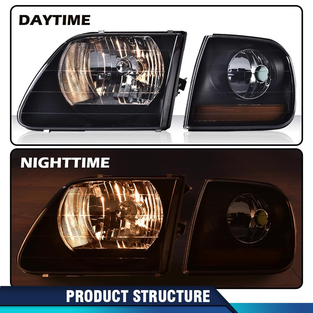 PIT66 Headlights Assembly Halogen Fit 1998-2003 Ford F150, 04 F150 Heritage