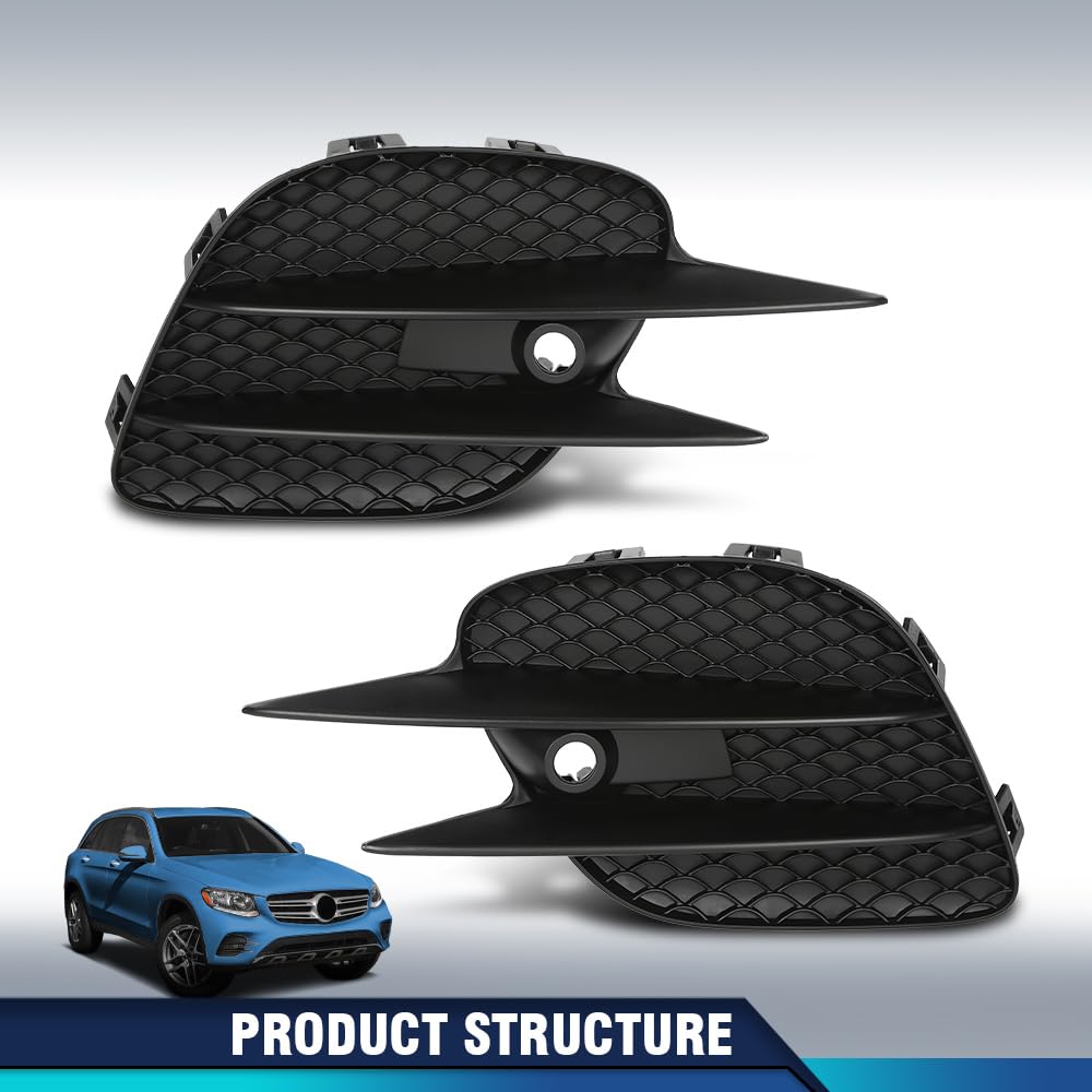 PIT66 Fog Light Cover Outer Driver & Passenger Side Compatible with Benz C-Class W205 2015-2018 (For Base Sedan Only), w/o AMG Styling Package, w/Luxury Package 2538853500 A2538853500 Black
