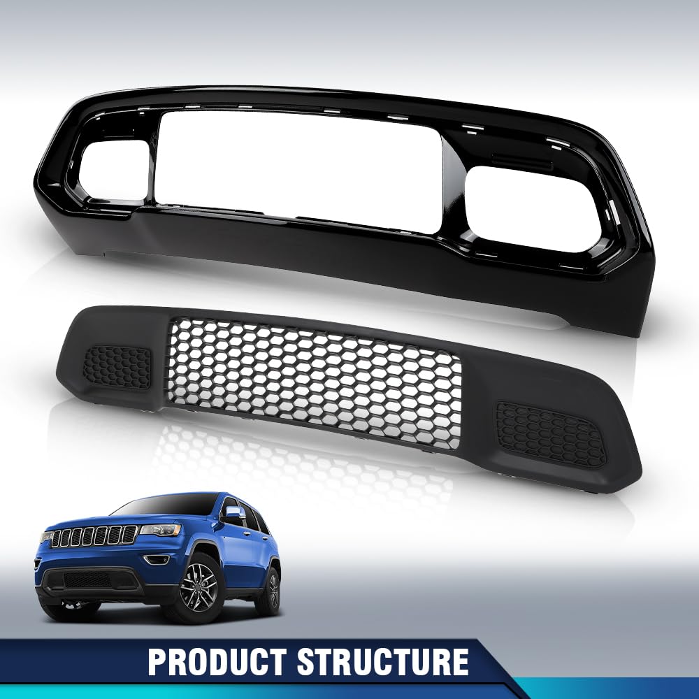 PIT66 Front Lower Grille & Black Bumper Grill Fit Grand Cherokee 2017-2022