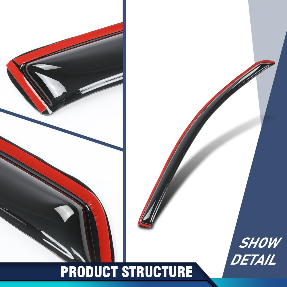 PIT66 in-Channel Ventvisor Window Deflectors and Sun Visors 4pcs Compatible with Honda Ridgeline 2017 2018 2019 2020 2021 2022 2023 2024 2025 in-Channel Rain Guards Smoke