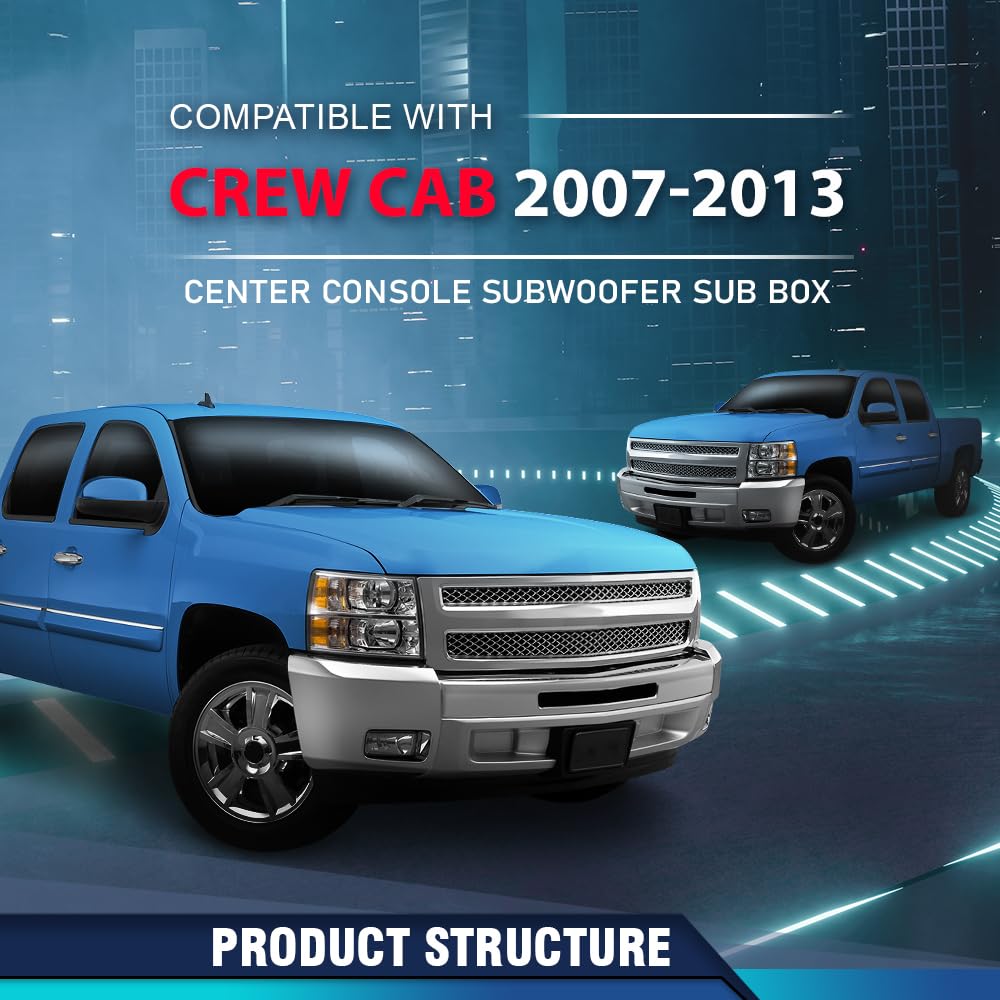 PIT66 12" Center Console Subwoofer Sub Box Fit Chevy/GMC Crew Cab 200-2013