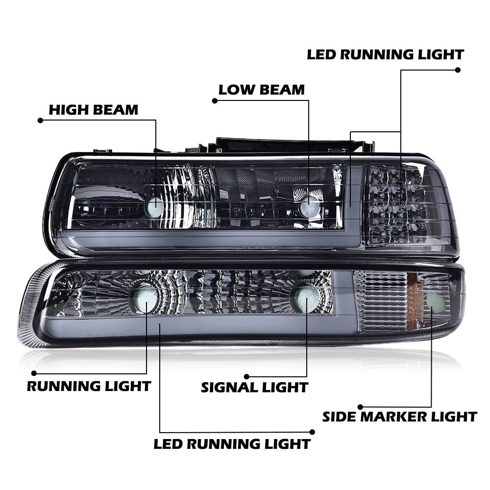 PIT66 LED DRL Headlights Fit 1999-2002 Chevy Silverado 1500/2500/3500 HD