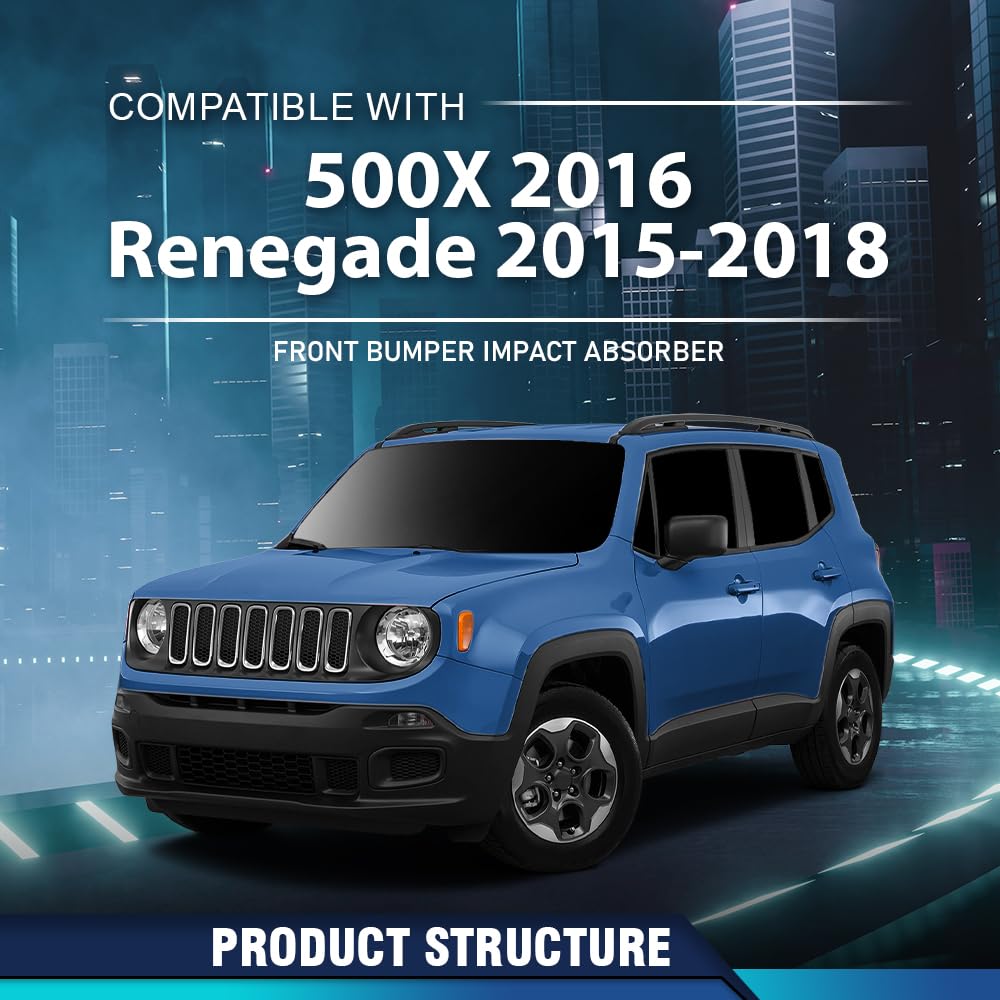 PIT66 Front Bumper Reinforcement Impact Absorber Compatible with Fiat 500X Pop Lounge Easy 2016, Fit Jeep Renegade Limited Latitude Sport 2015-2018 68247223AA, CH1006236 Silver
