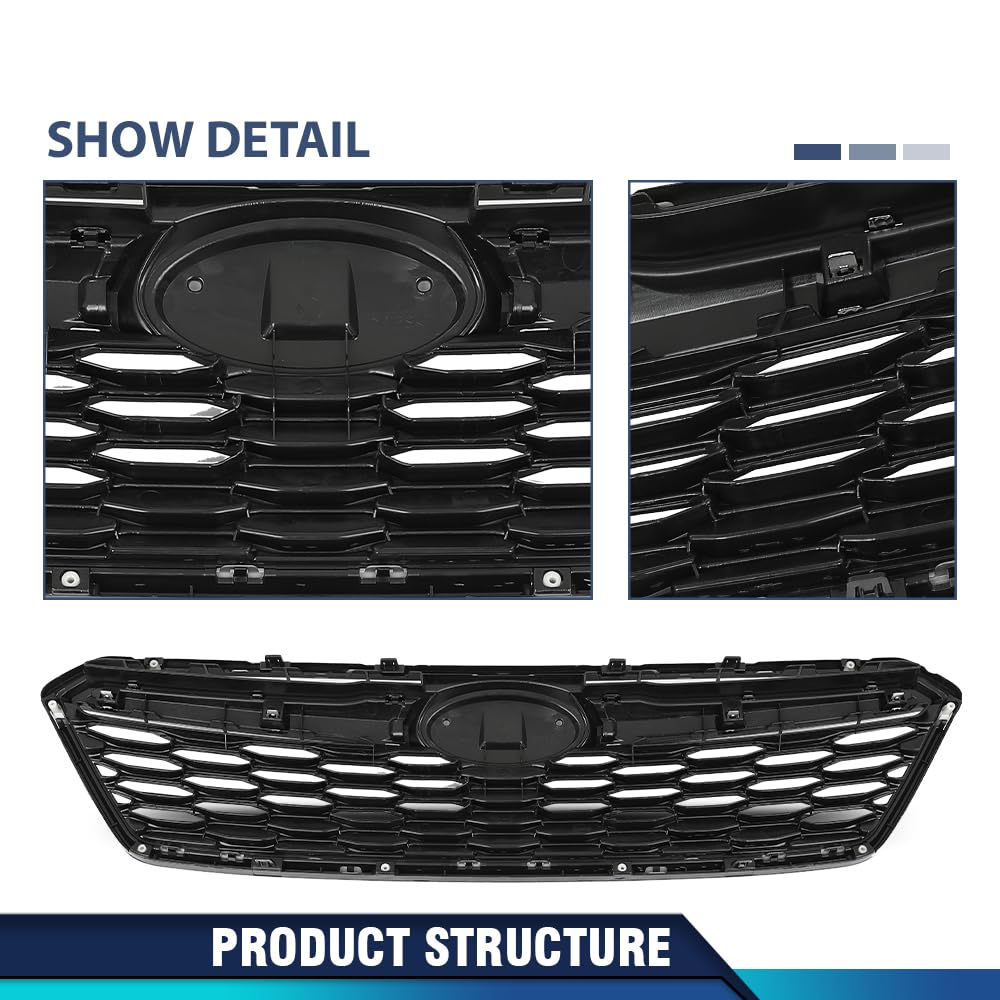 PIT66 Bumper Grille Grill Molding Trim Assembly Compatible with Subaru Impreza 2017-2019 SU1200170, SU1212105, SU1213105, SU1202104, 91122FL00B, 91123FL03B, J1010FL300, 91123FL00B Chrome & Black