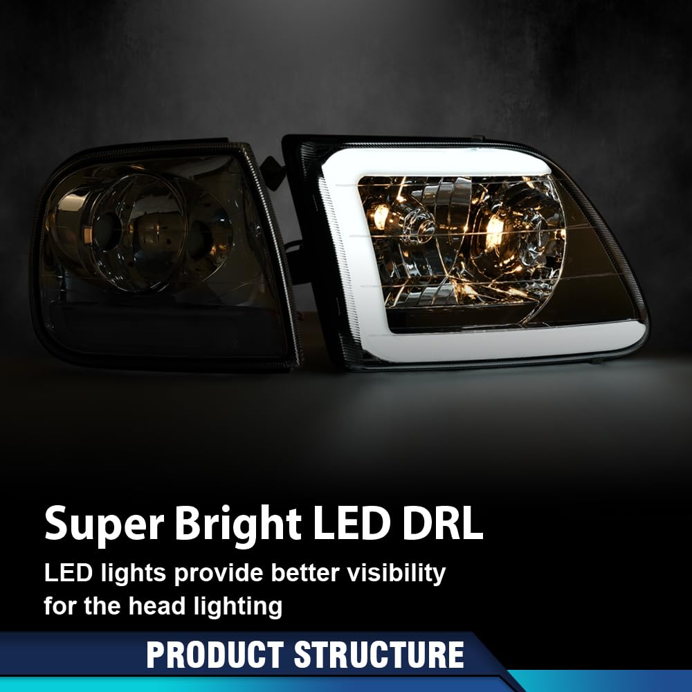 PIT66 LED DRL Headlight Assemblies Fit 1998-2003 Ford F150