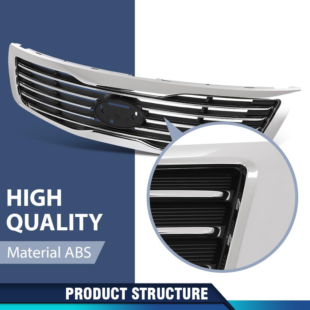 PIT66 Bumper Grille Compatible with Kia Magentis (submodel: LX, LX Premium, SX) 2009-2010, Fit Kia Optima (submodel: EX, LX, SX) 2009-2010 863502G500, KI1200136 Chrome & Black