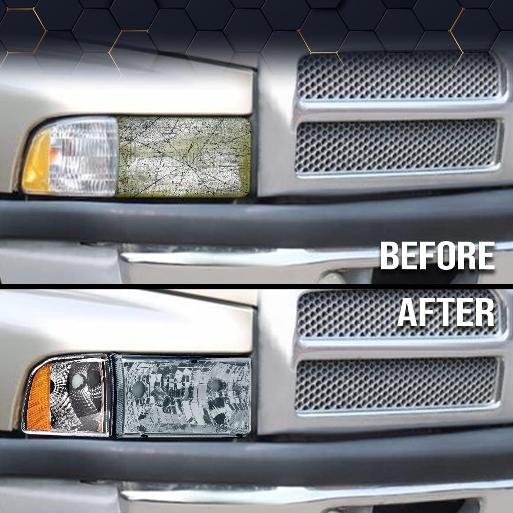 PIT66 Smoky Housing headlight Cover Compatible With DODGE RAM 1500 1994-2001/Compatible With DODGE RAM 2500 3500 1994-2002 55076749AD, 55076748AD, 55076749AO, 55076748AO