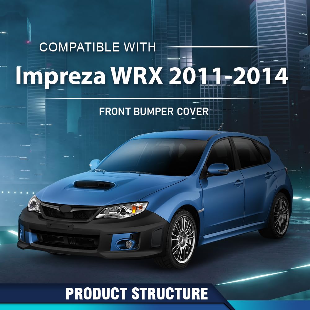 PIT66 Front Bumper Cover Primed Compatible with Su.baru Impreza (submodel: WRX, WRX Limited, WRX Premium, WRX STI, WRX STI Limited) 2011-2014 57704FG113, SU1000167 Black PP