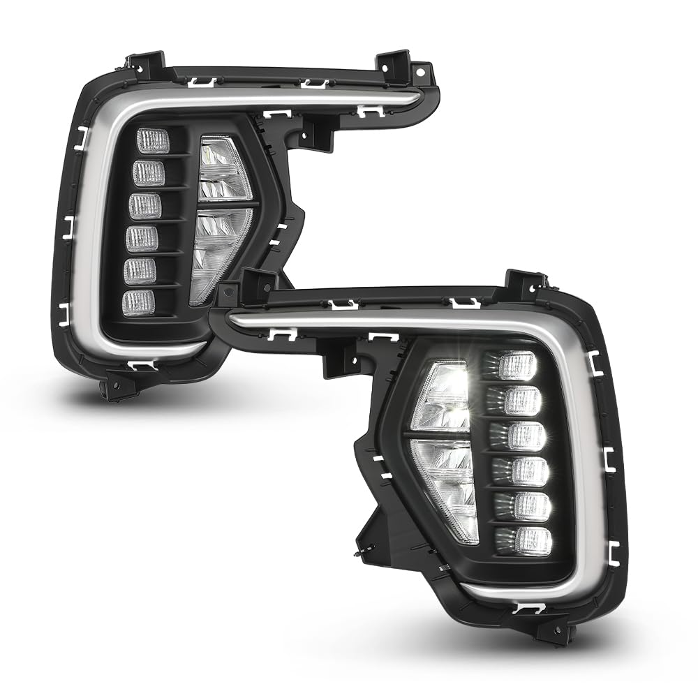 PIT66 Front LED Fog Lights Lamps w/Bezels Covers Compatible with Hyundai Santa Fe 2017 2018 2019 Clear Lens Black Housing 86564B8AC0, 86563B8AC0, 92202B8610, 92201B8610