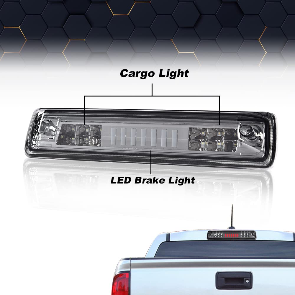 PIT66 3rd Brake Light, Compatible with 2015-2018 Colorado/Canyon I Type Led Bar High Mount Stop Light Rear Tail Cargo Lamps Tea Cover White Housing