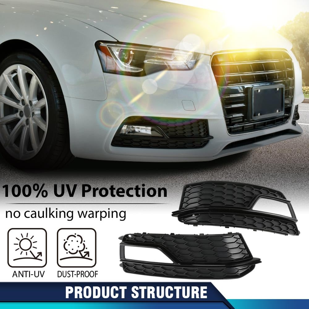 PIT66 Front Bumper Fog Light Grilles Cover Trim Compatible with Audi A5 S-Line S5 2013-2016/Only Fit for S-Line S5 Bumper Models, Not Fit For A5 Basic Version 8T0807681K,8T0807682K Black