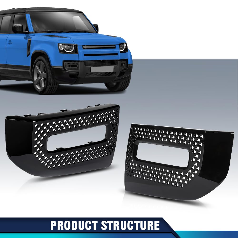 PIT66 Front Fog Light Lamp Cover Pair Compatible with Land Rover Defender 90 110 130 2020-2023 LR129432, LR129431 Glossy Black