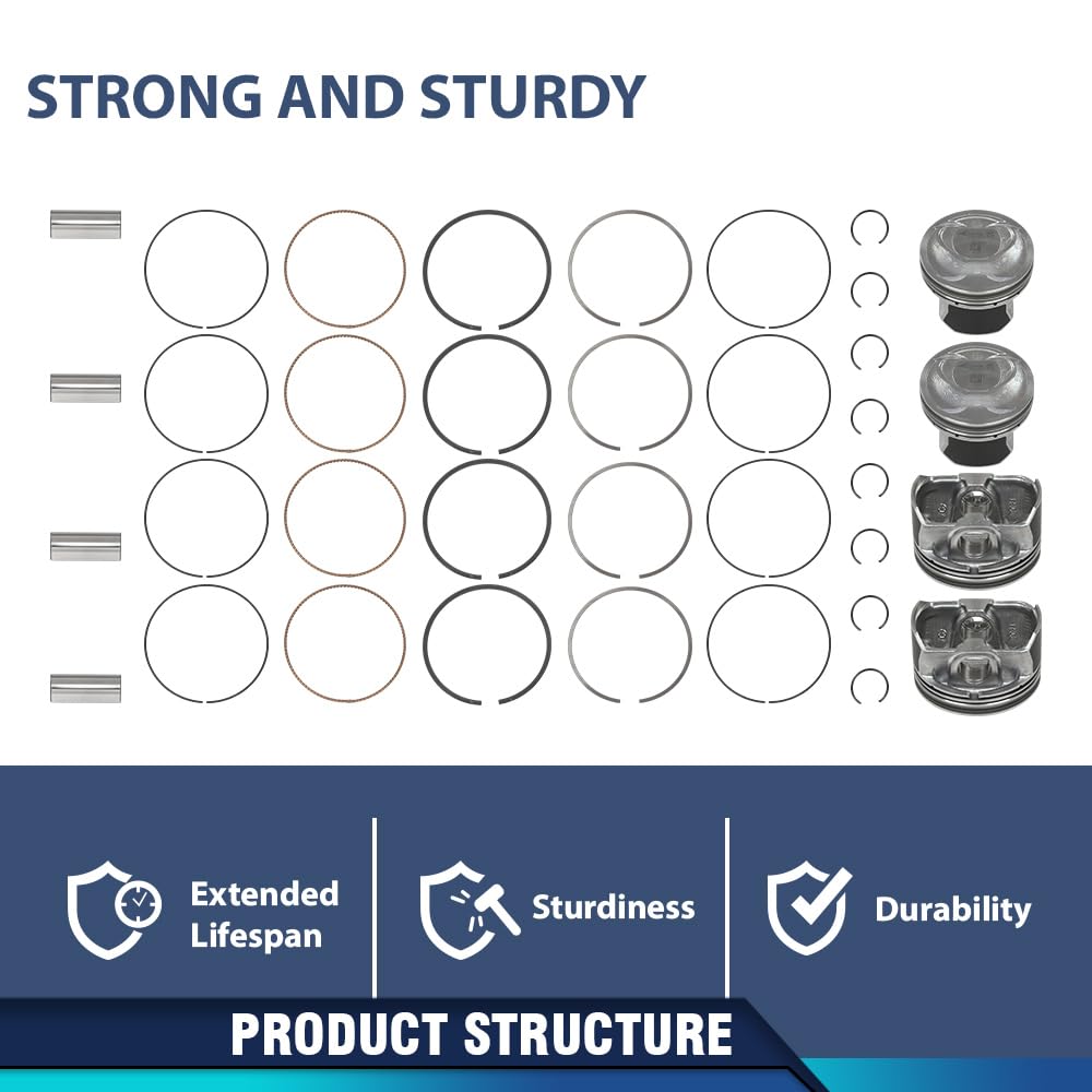 PIT66 0.50MM Engine Piston & Rings Set Compatible with Kia Optima, Sorento/Hyundai Sonata 2011-2013 2359CC L4 DOHC, Fit Hyundai Kia 2011-2019 for G4KJ 2.4L Engine 23040-2G500, 23410-2G500