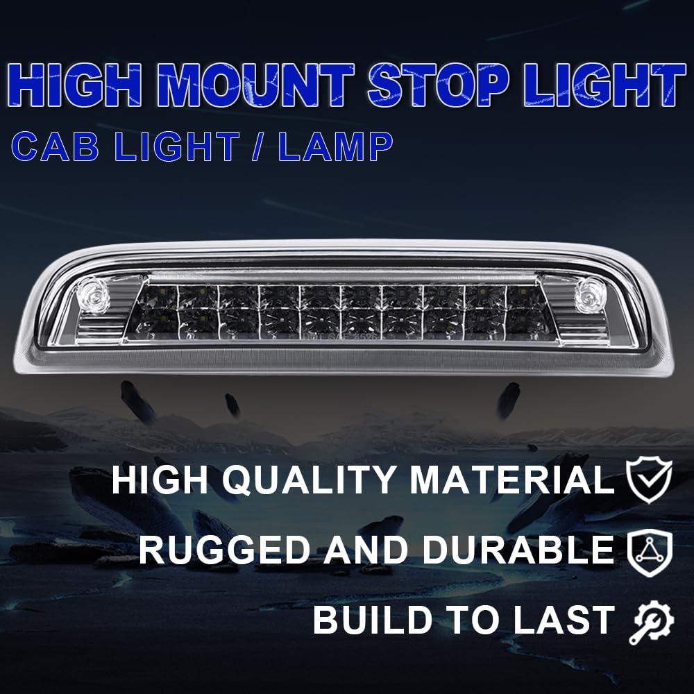 PIT66 LED 3rd Brake Light, Compatible with 14-18 GMC Sierra 1500/15-18 GMC Sierra 2500HD 3500HD/14-18 Chevy Silverado 1500/15-18 Chevy Silverado 2500HD 3500HD Brake Lamp Clear Lens Chrome Housing