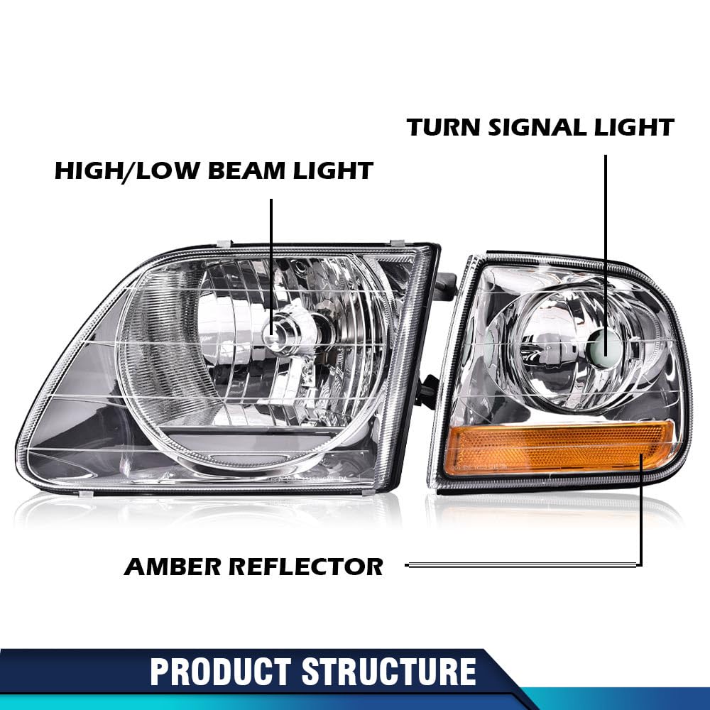 PIT66 Headlights Assembly Halogen Fit 1998-2003 Ford F150, 04 F150 Heritage