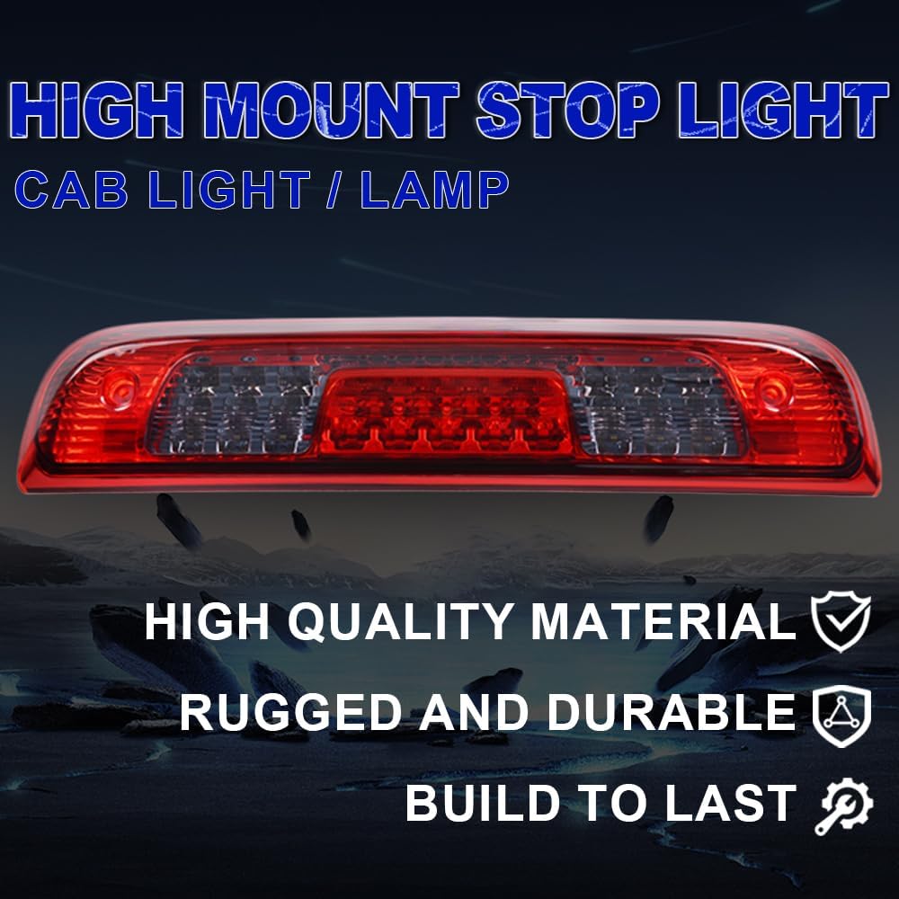 PIT66 LED 3rd Third Brake Light Compatible with Chevy Silverado 2014-2018/Compatible with GMC Sierra 1500 2500HD 3500HD 2014-2018 Red&Smoky Lens Clear Housing Tercera luz de freno