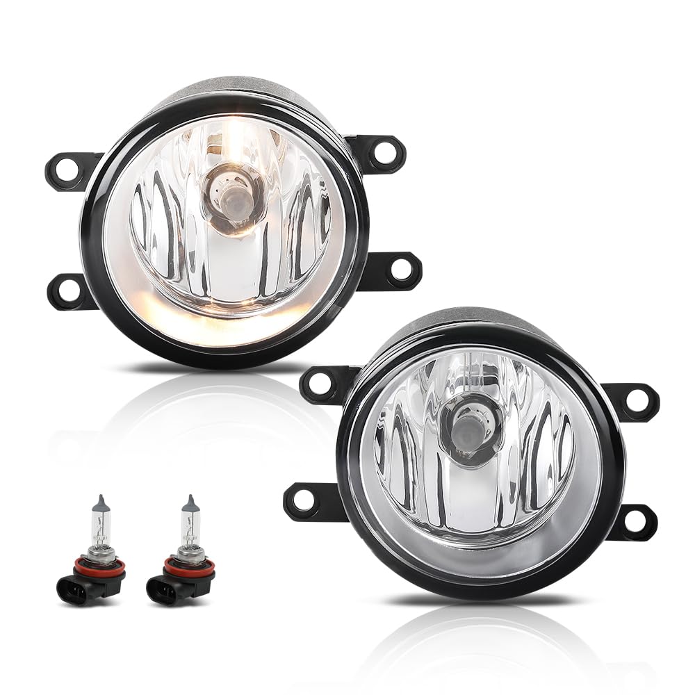 PIT66 Fog Lights Lamps w/Bulbs Pair Compatible with Toyota Camry/Corolla/Highlander/Rav4/Prius 2006-2013, Fit Lexus/RX350/RX450h/LX570 2008-2013, Scion xA 2006 Clear Lens Chrome Housing