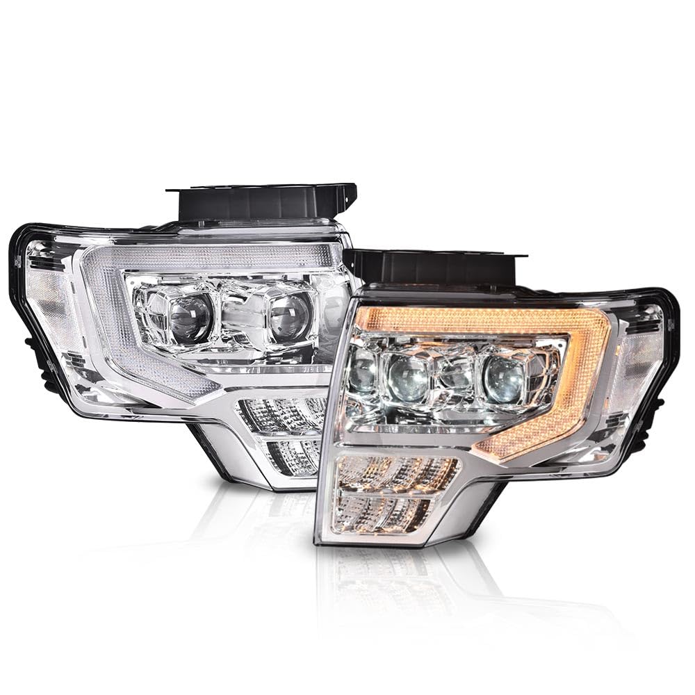 PIT66 Dual Convex LED Projector Headlights Assembly Fit 2009-2014 Ford F150