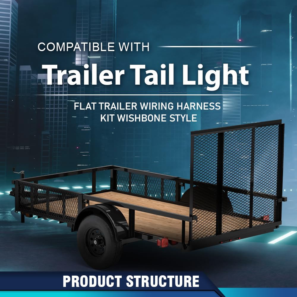 PIT66 4 Pin Flat Trailer Tail Light Wiring Harness Kit 25 Ft Wishbone Style, Fit for Marine Boat Trailer, ATV Trailer or Other Cargo Utility Trailer w/ 4-Way Plug