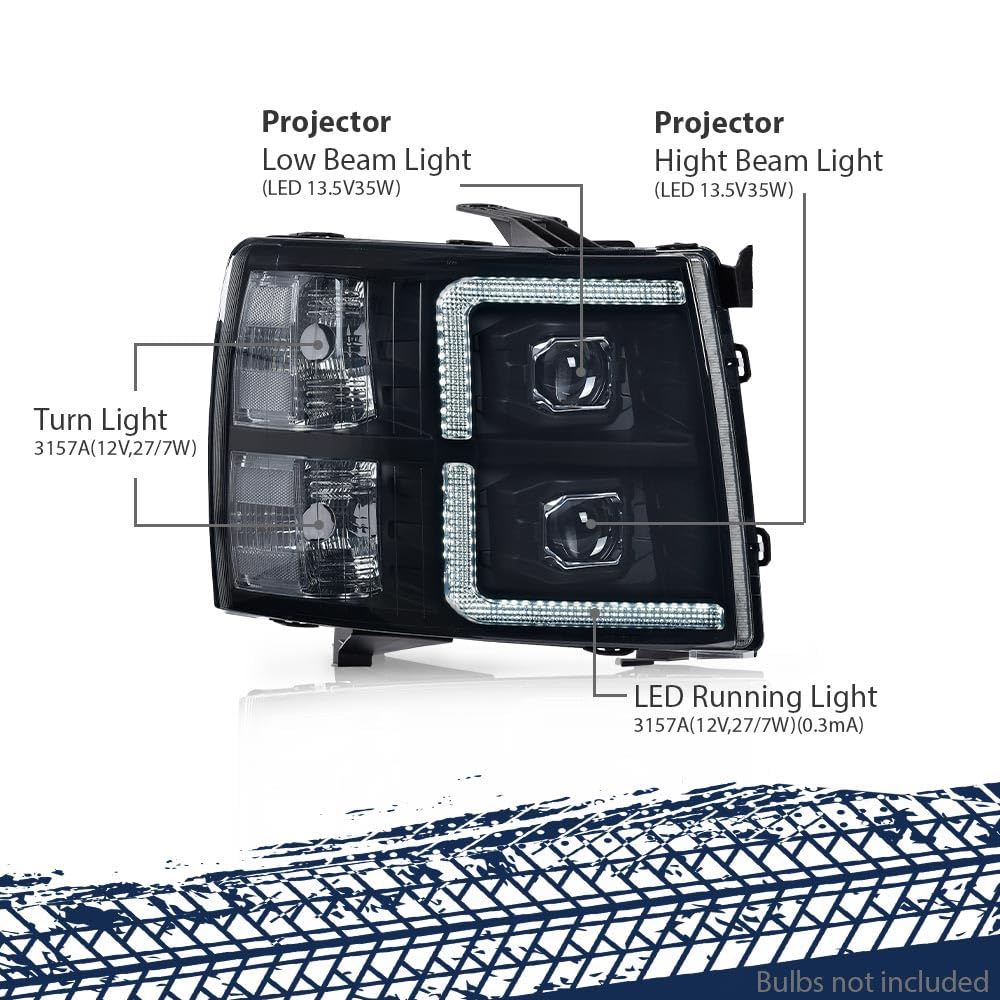 PIT66 Dual Convex LED Projector Headlights Fit 2007-2014 Chevy Silverado