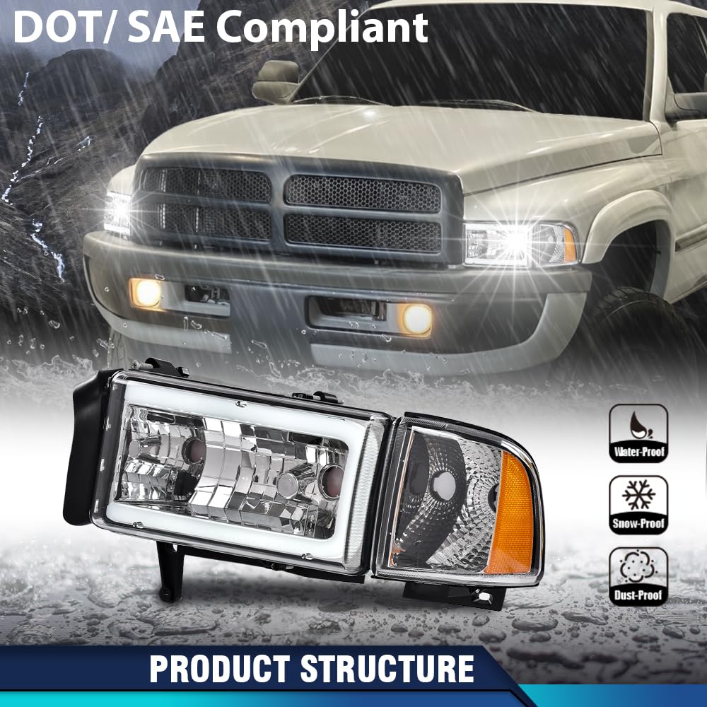 PIT66 LED DRL Headlights Fit Dodge Ram 1500 1994-2001/2500 3500 1994-2002