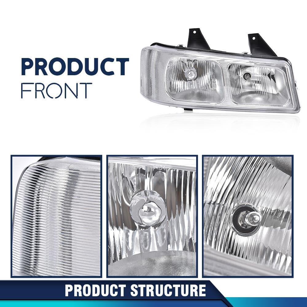 PIT66 Headlights Assembly Pair w/Bulbs Compatible with Chevy Express 1500/GMC Savana 1500 2003-2014, Fit Chevy Express 2500 3500/GMC Savana 2500 3500 2003-2021 (Clear Lens Chrome Housing)