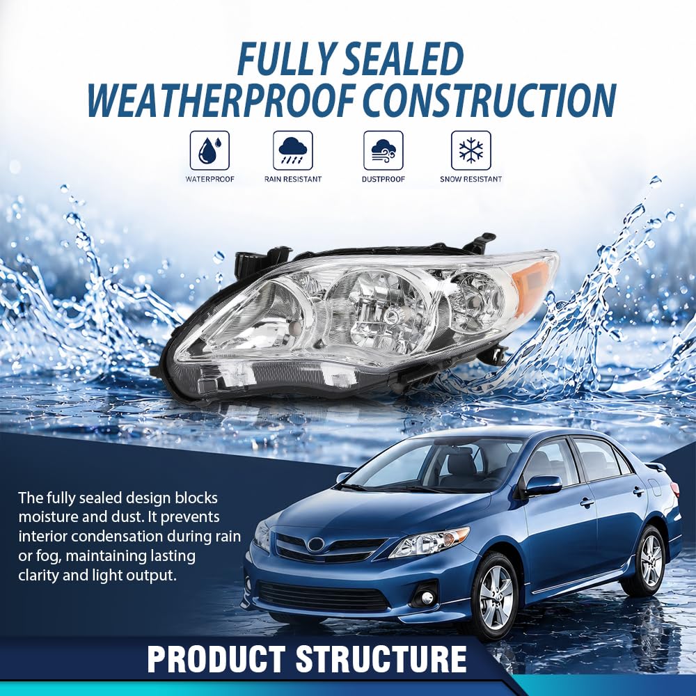 PIT66 Left Headlight Assembly Compatible with Toyota Corolla 2011-2013