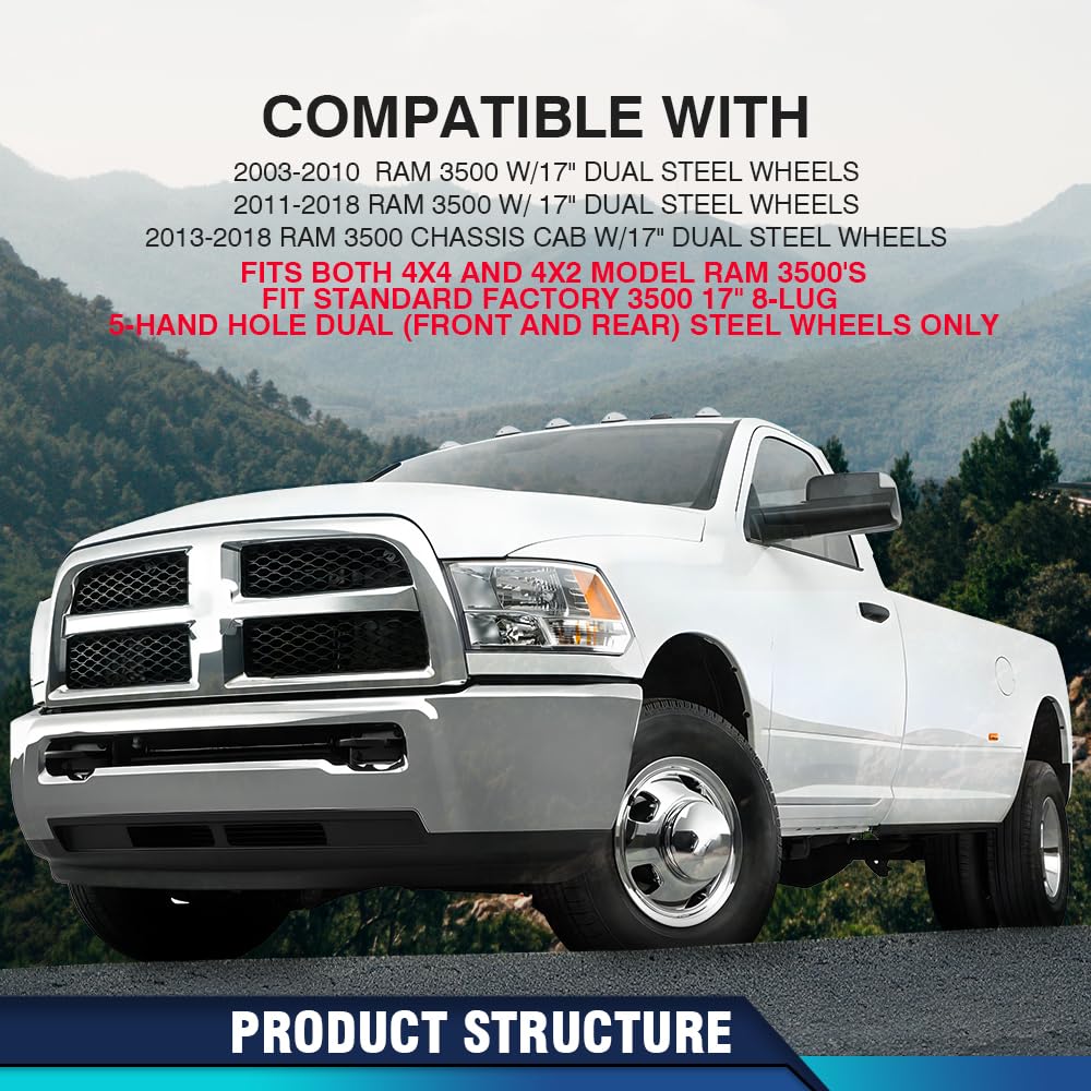 PIT66 4Pcs Chrome 17" Dually Wheel Simulators Fit Dodge Ram 3500 2003‑2018